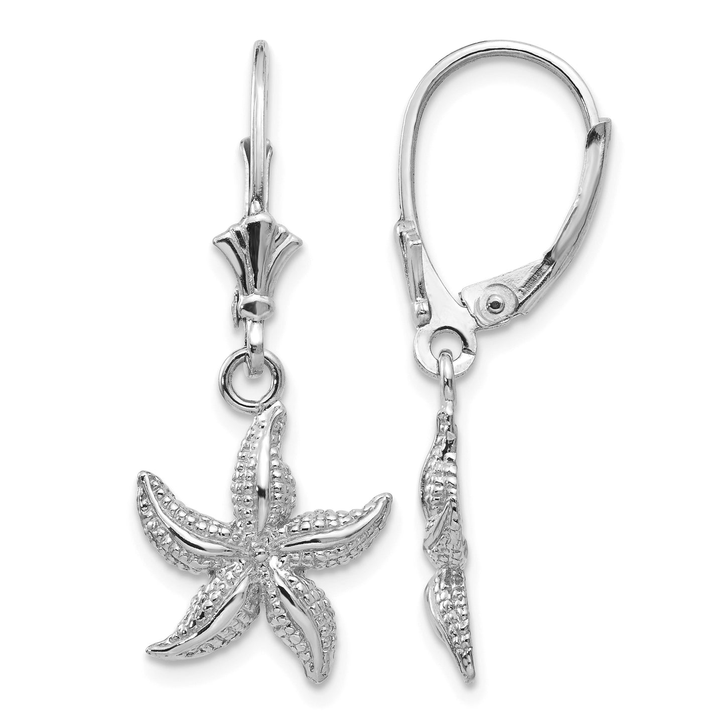 14K White Gold Starfish Leverback Earrings