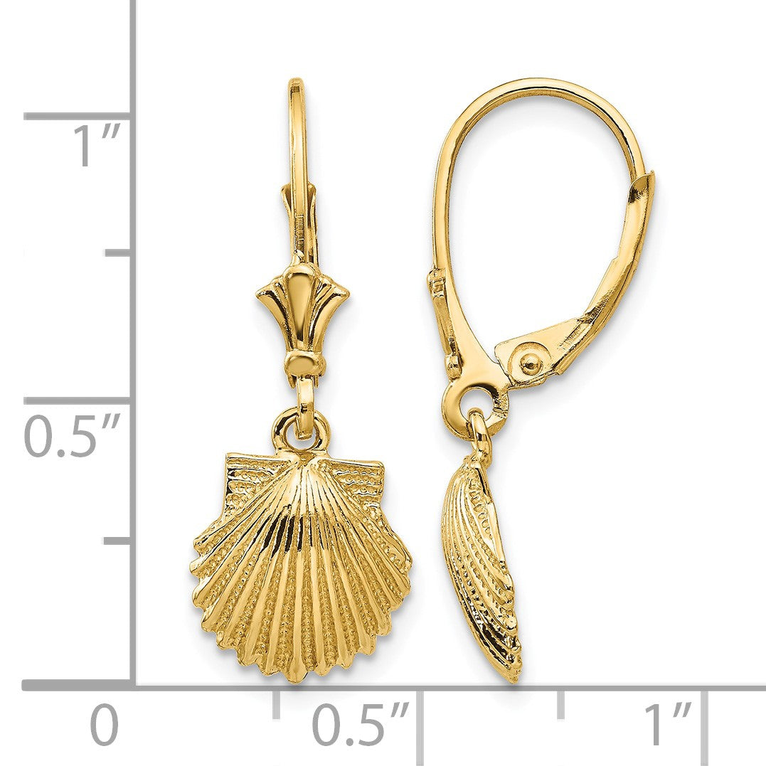 14K Scallop Shell Leverback Earrings