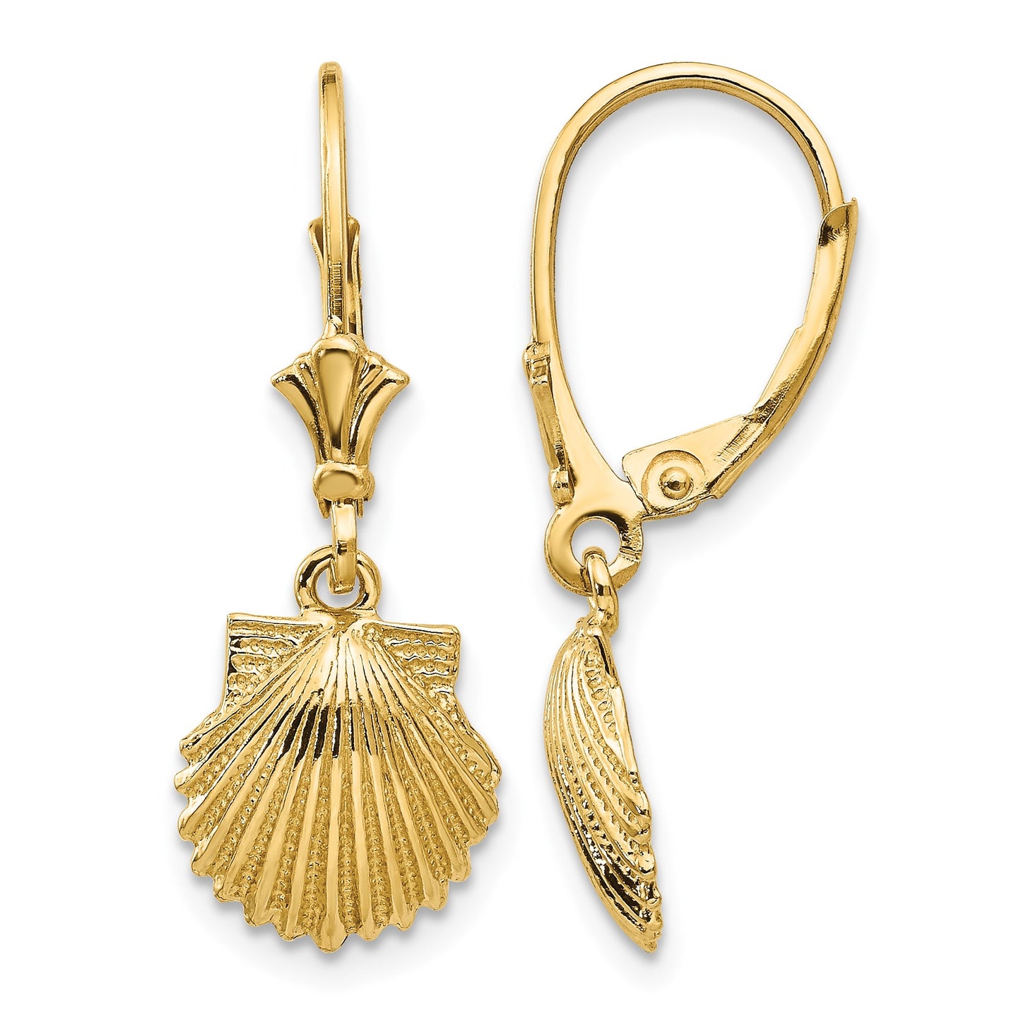 14K Scallop Shell Leverback Earrings