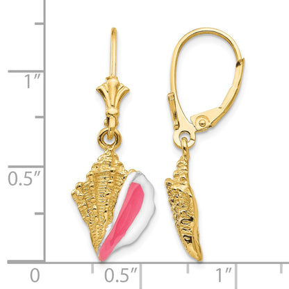 14K Enameled Conch Shell Leverback Earrings