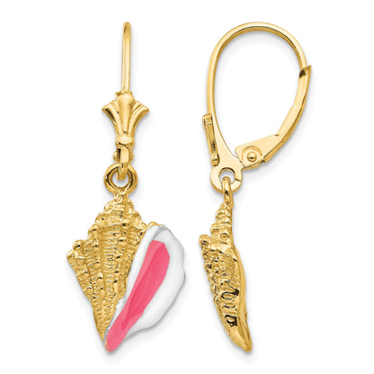 14K Enameled Conch Shell Leverback Earrings