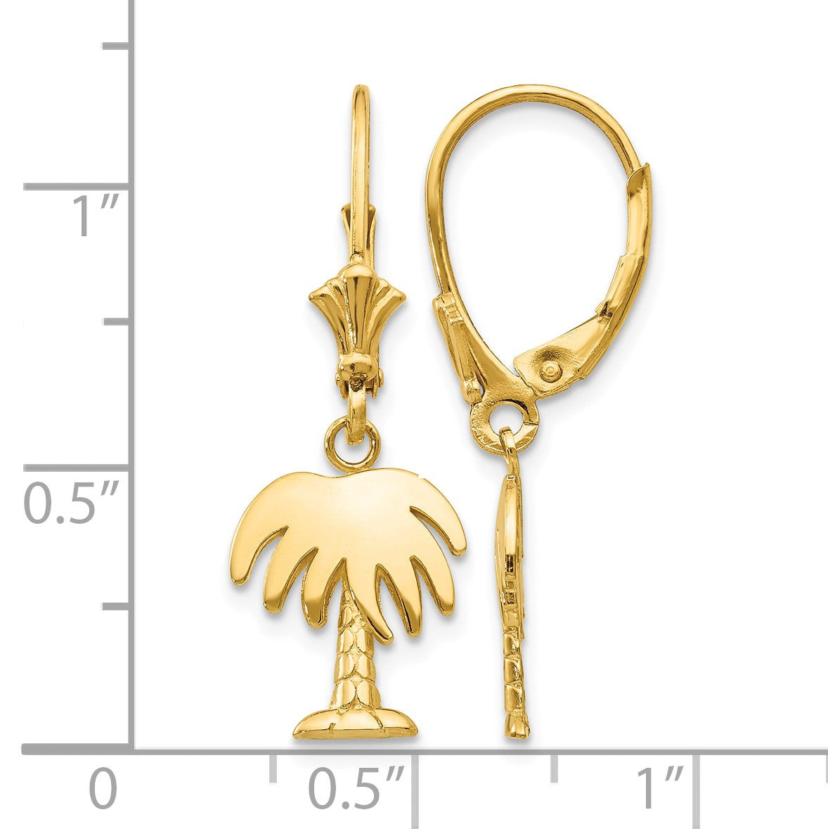 14K Polished Palm Tree Dangle Leverback Earrings