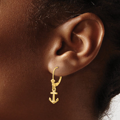 14K Mini Anchor Dangle Leverback Earrings