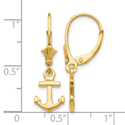 14K Mini Anchor Dangle Leverback Earrings