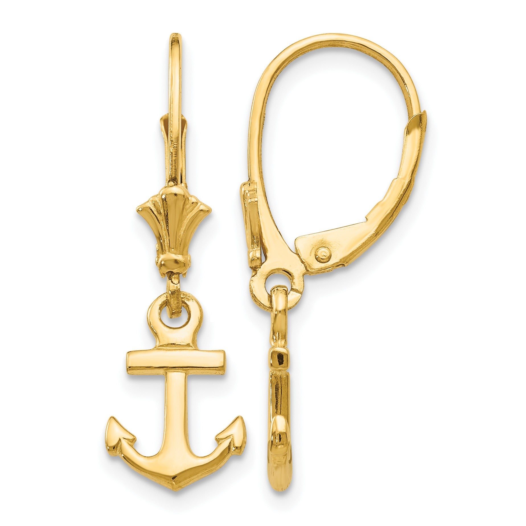 14K Mini Anchor Dangle Leverback Earrings