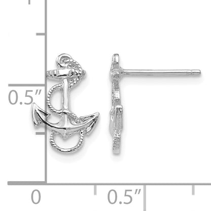 14K White Gold Anchor with Rope Trim Post Earrings