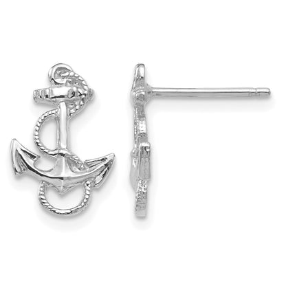 14K White Gold Anchor with Rope Trim Post Earrings