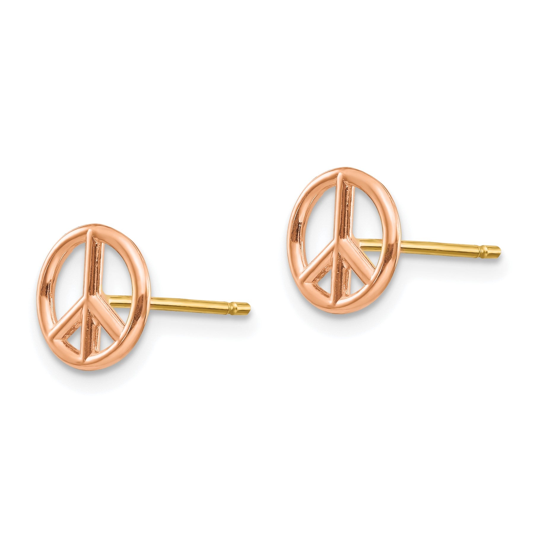 14K Rose and Yellow Gold Polished 8mm Peace Symbol Post Earrings
