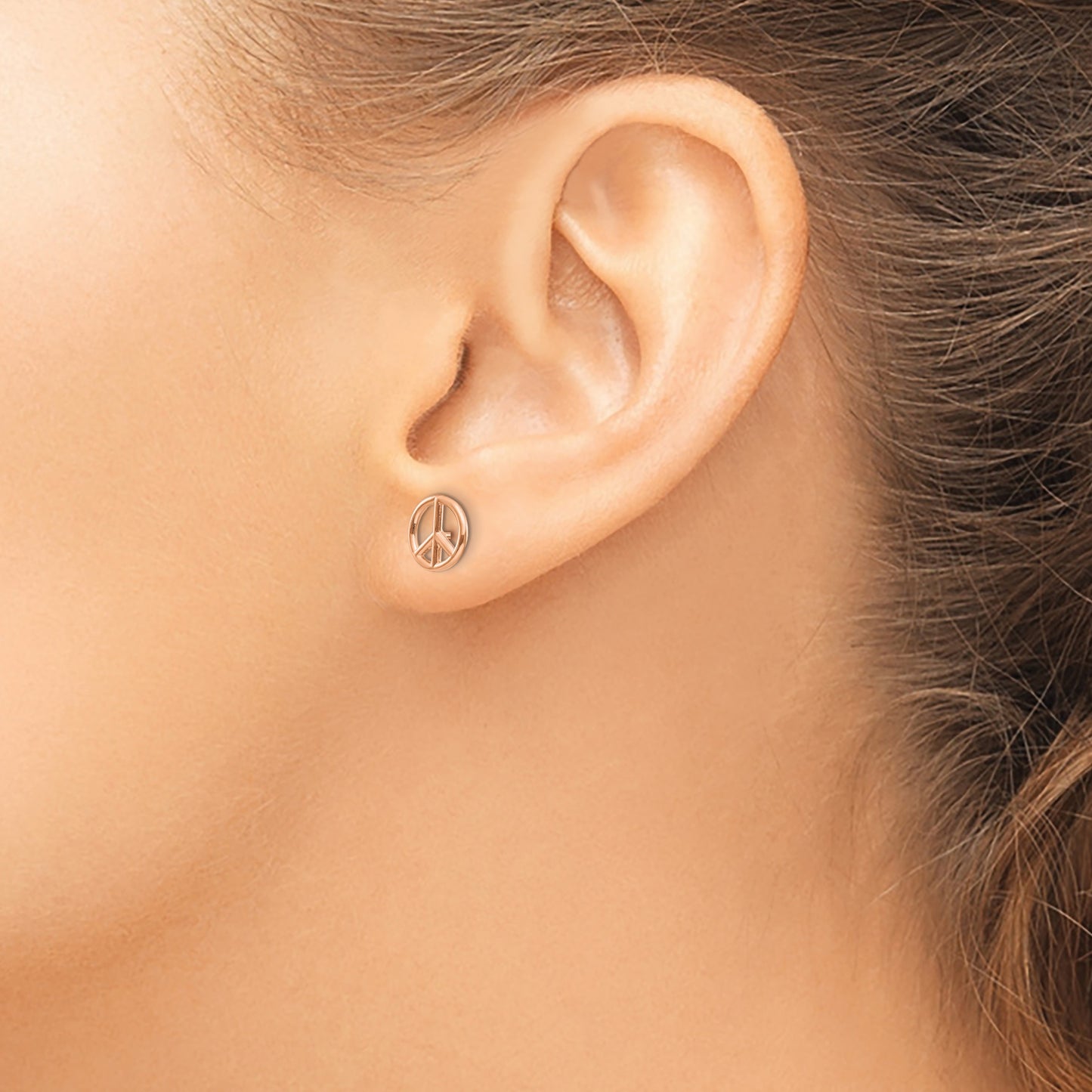 14K Rose and Yellow Gold Polished 8mm Peace Symbol Post Earrings