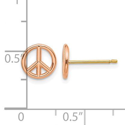 14K Rose and Yellow Gold Polished 8mm Peace Symbol Post Earrings
