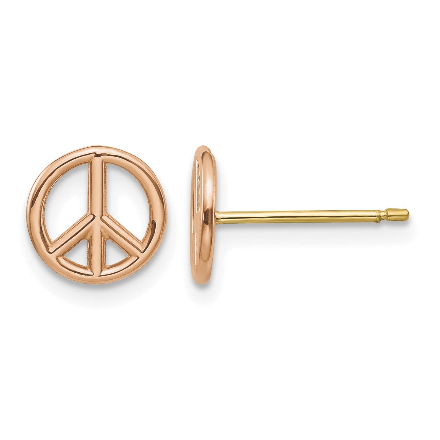 14K Rose and Yellow Gold Polished 8mm Peace Symbol Post Earrings