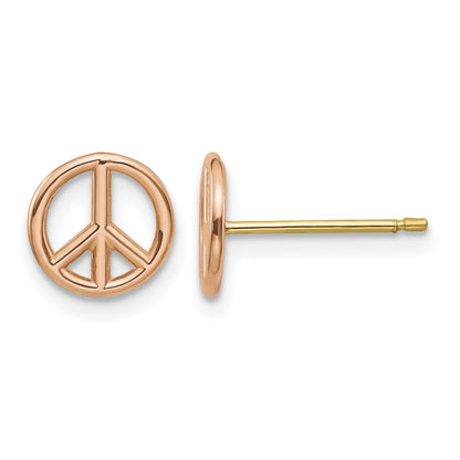 14K Rose and Yellow Gold Polished 8mm Peace Symbol Post Earrings