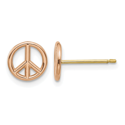14K Rose and Yellow Gold Polished 8mm Peace Symbol Post Earrings