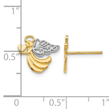 14K and White Rhodium Angel With Heart Post Earrings