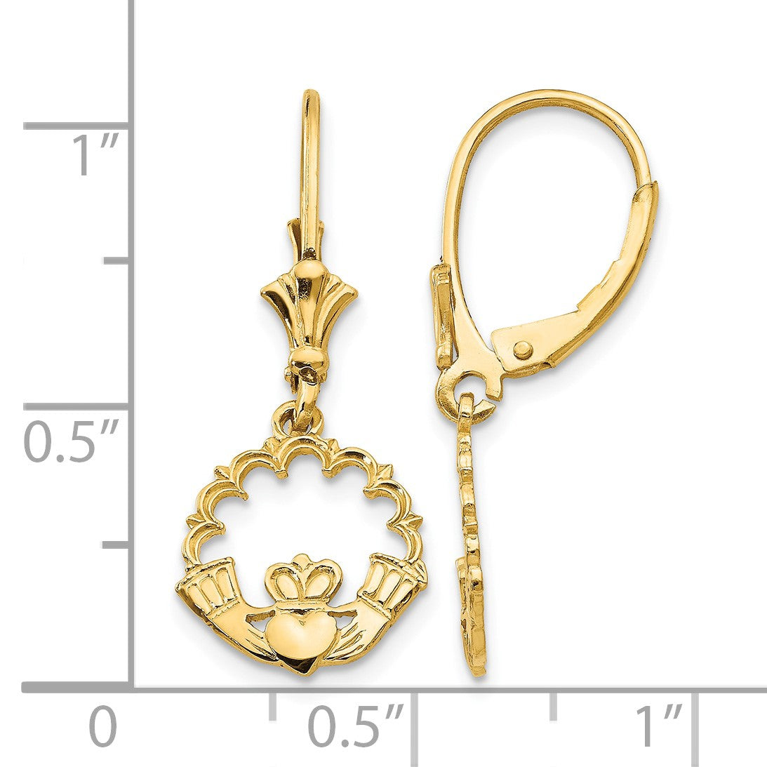 14K Claddagh in Circle Dangle Leverback Earrings