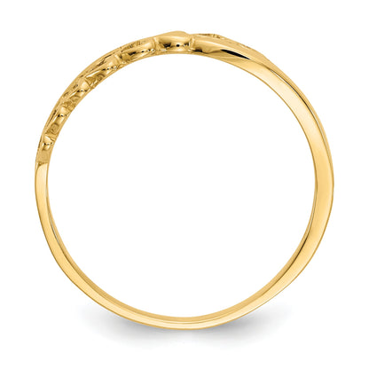 14K Polished Criss Cross Pattern Hearts Ring