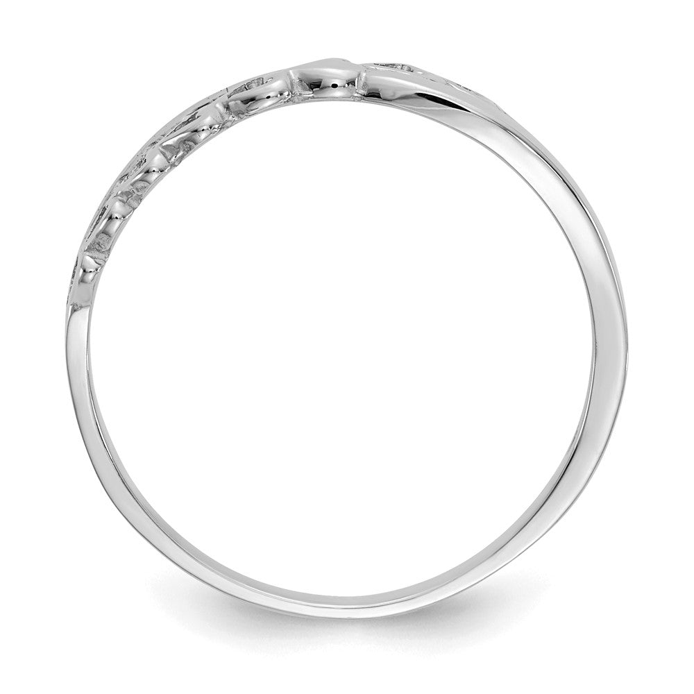 14K White Gold Polished Criss Cross Pattern Hearts Ring