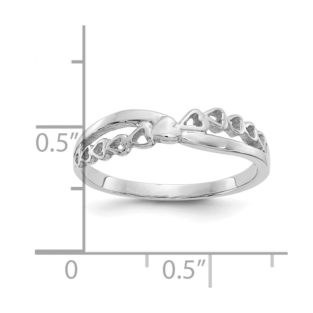 14K White Gold Polished Criss Cross Pattern Hearts Ring