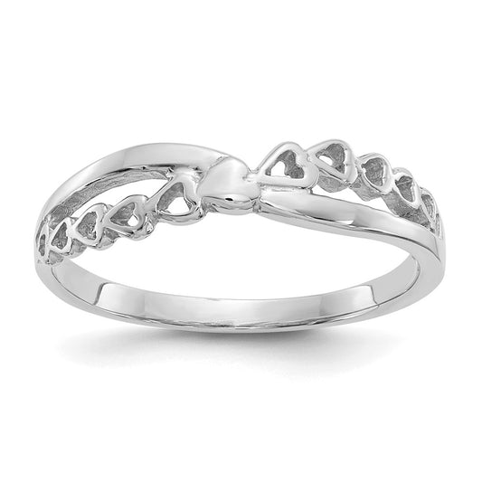 14K White Gold Polished Criss Cross Pattern Hearts Ring