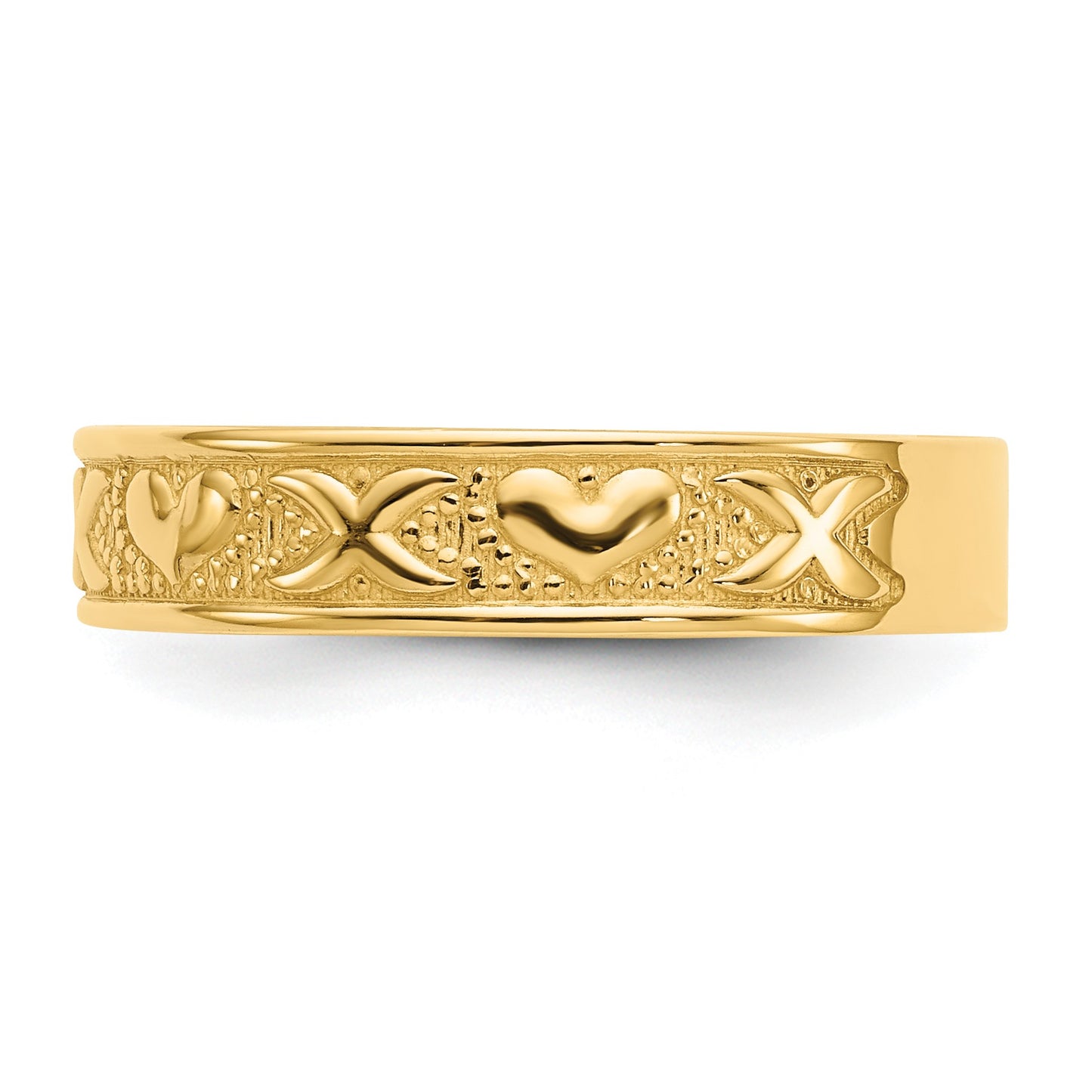 14K Polished X and Hearts Ring