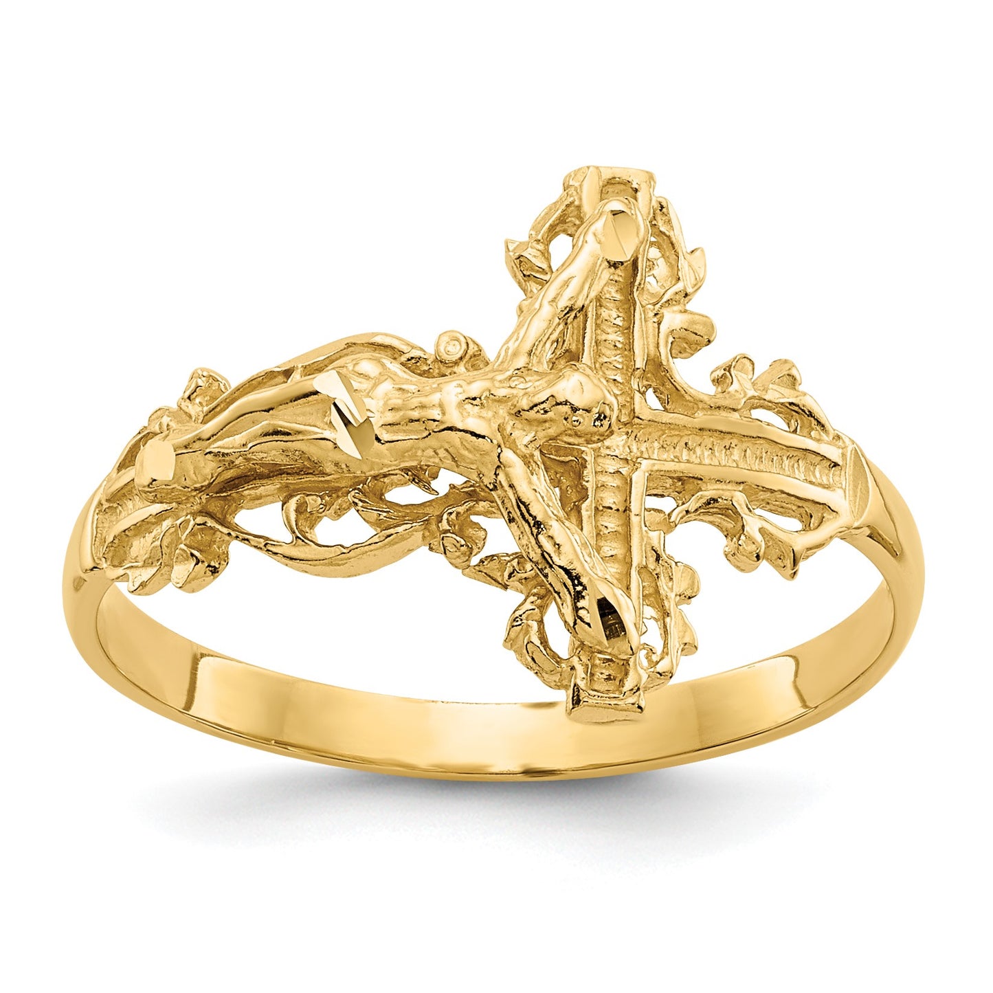 14K Diamond-cut Crucifix Ring