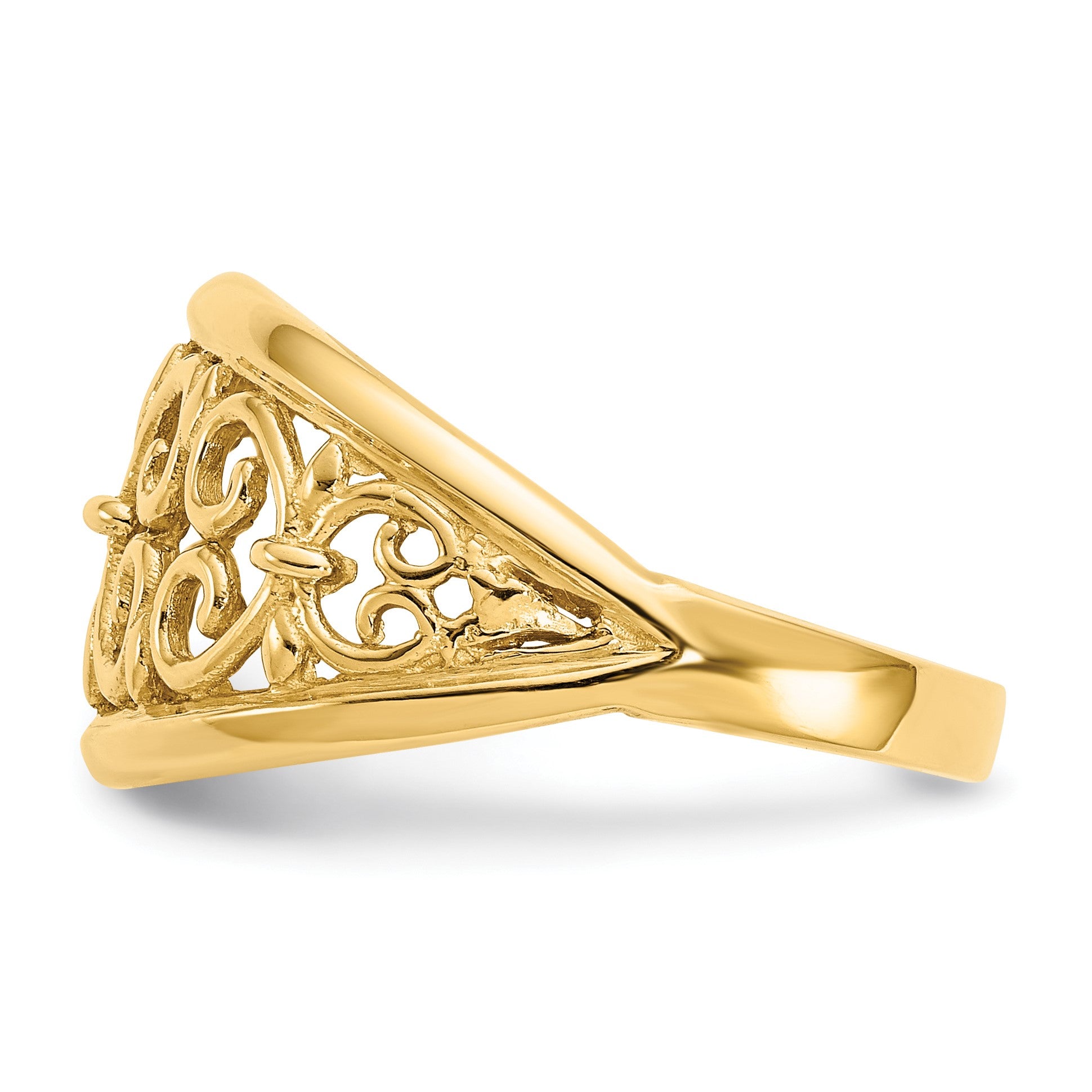 14K Fleur-De-Lis Tapered Filigree Ring