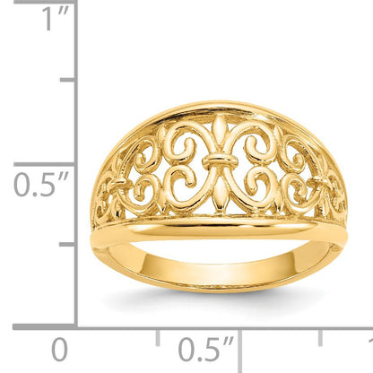 14K Fleur-De-Lis Tapered Filigree Ring