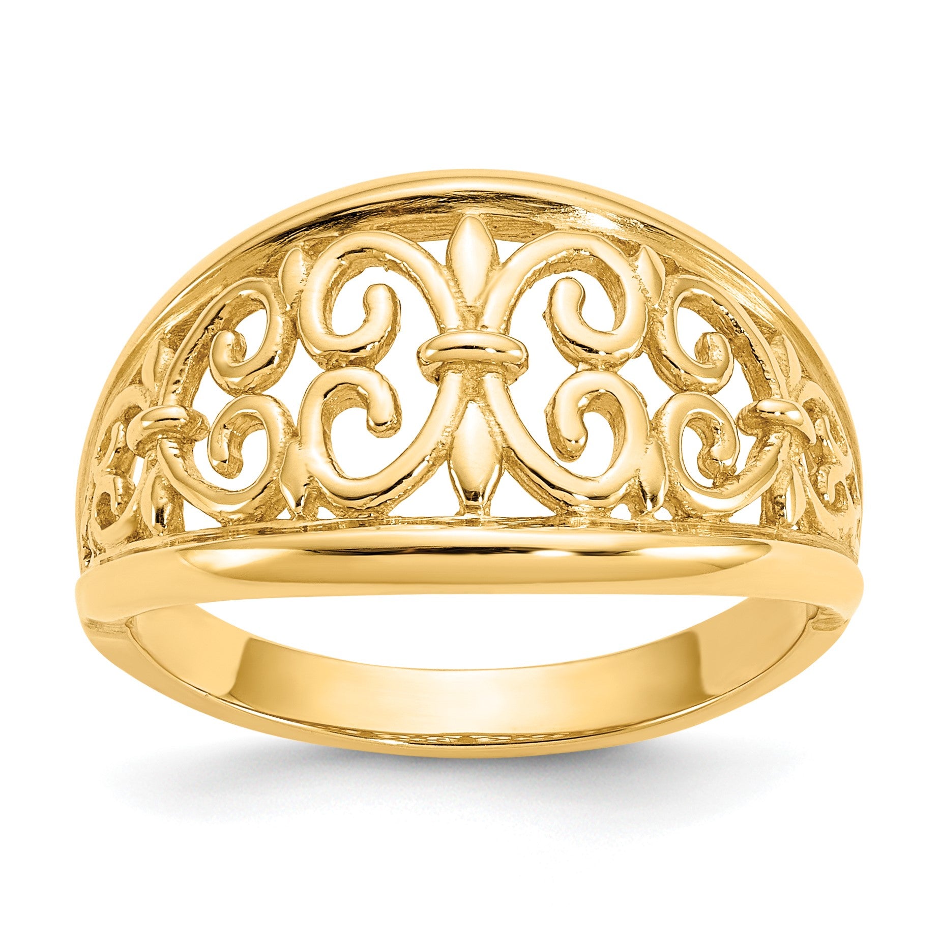 14K Fleur-De-Lis Tapered Filigree Ring
