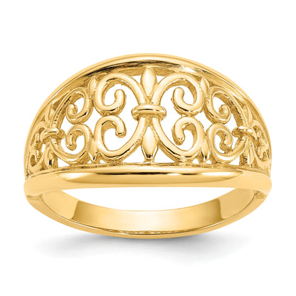 14K Fleur-De-Lis Tapered Filigree Ring