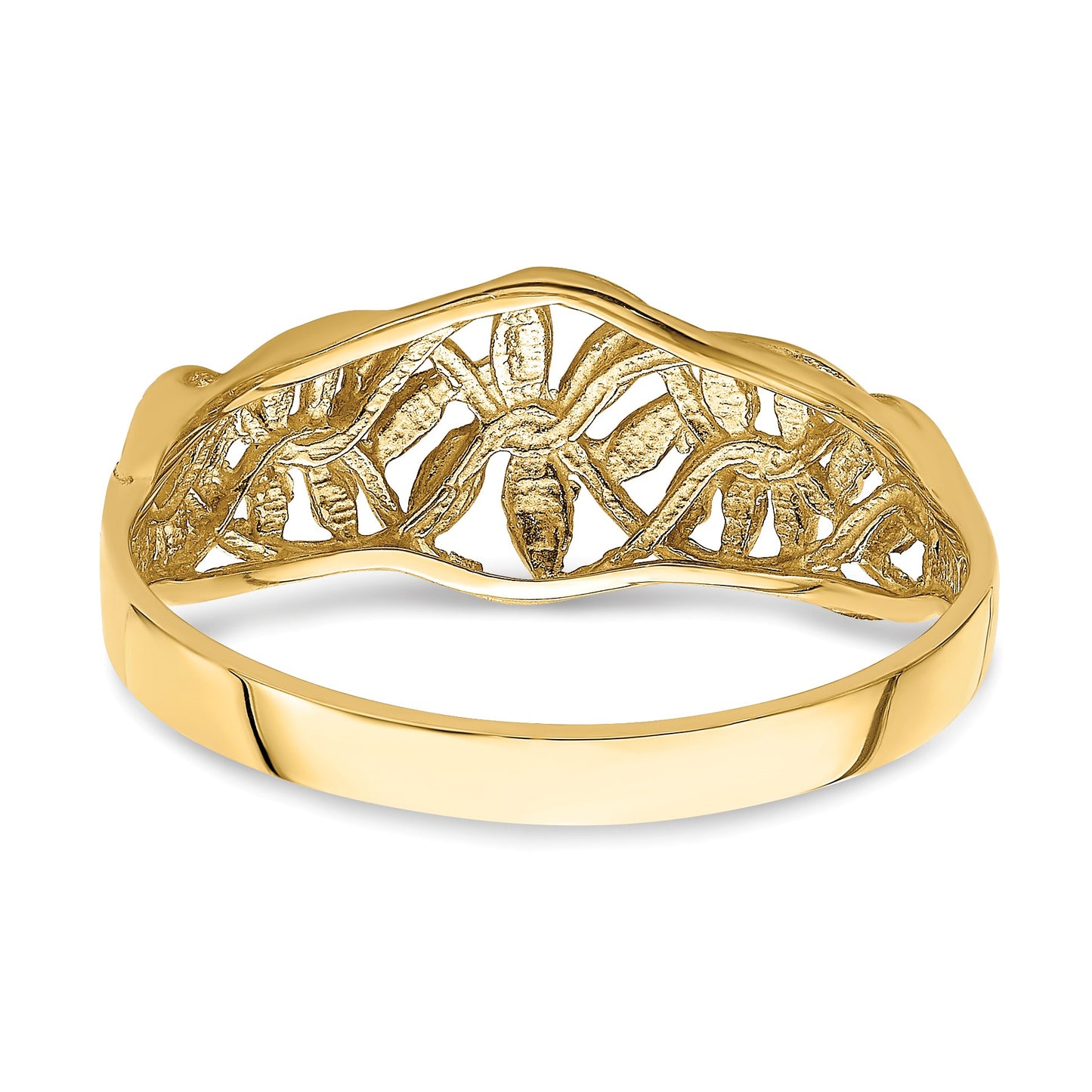 14K Diamond-cut Cut-Out Vine and Leaf Design Dome Ring