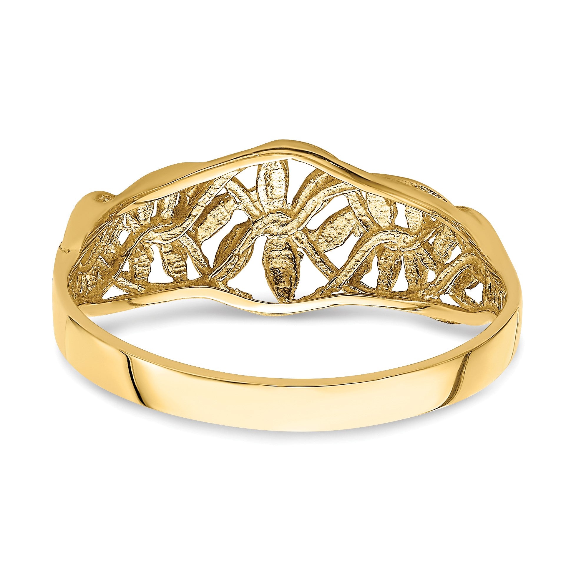 14K Diamond-cut Cut-Out Vine and Leaf Design Dome Ring
