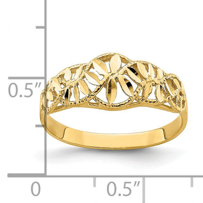 14K Diamond-cut Cut-Out Vine and Leaf Design Dome Ring