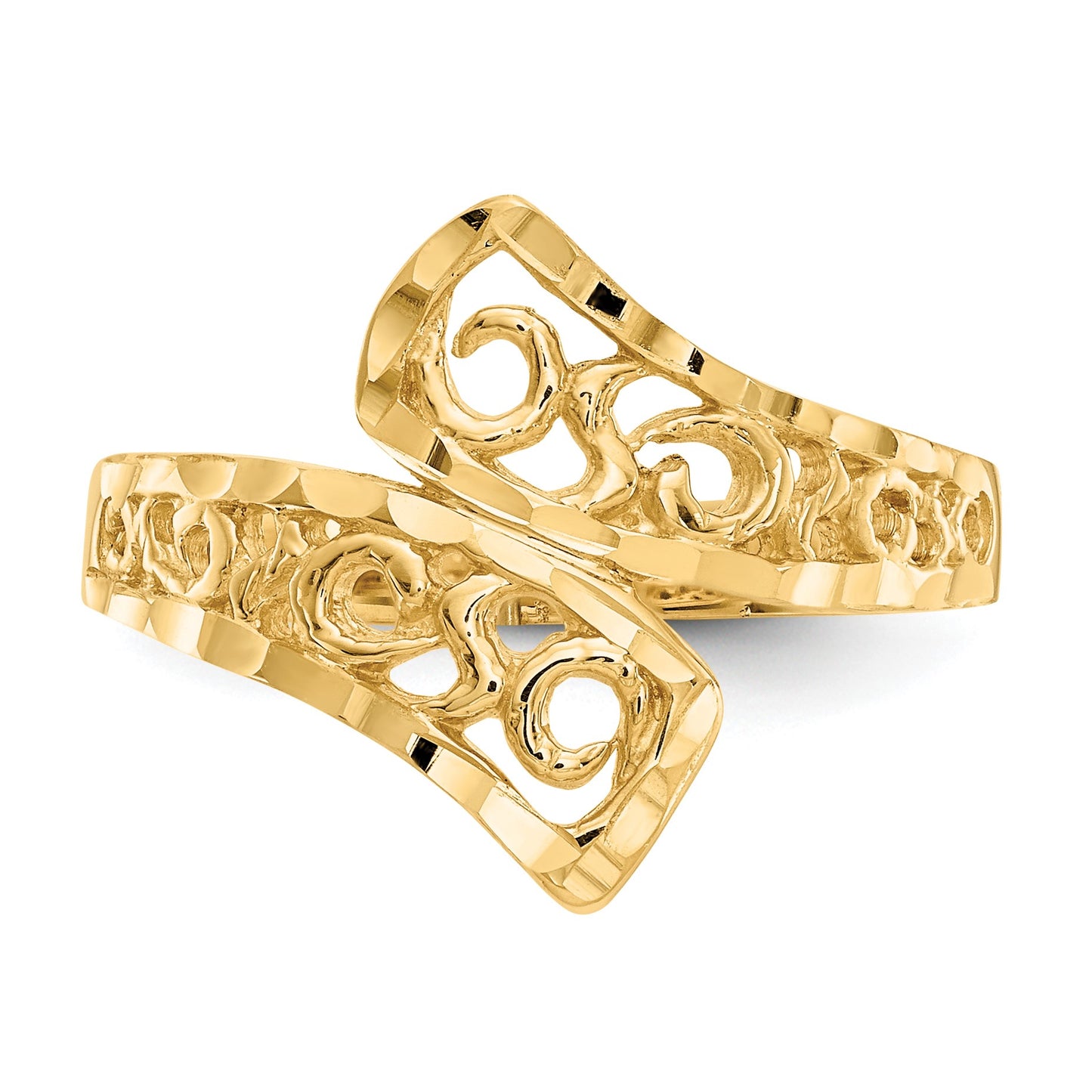 14K Lacey Diamond-cut By-pass Ring
