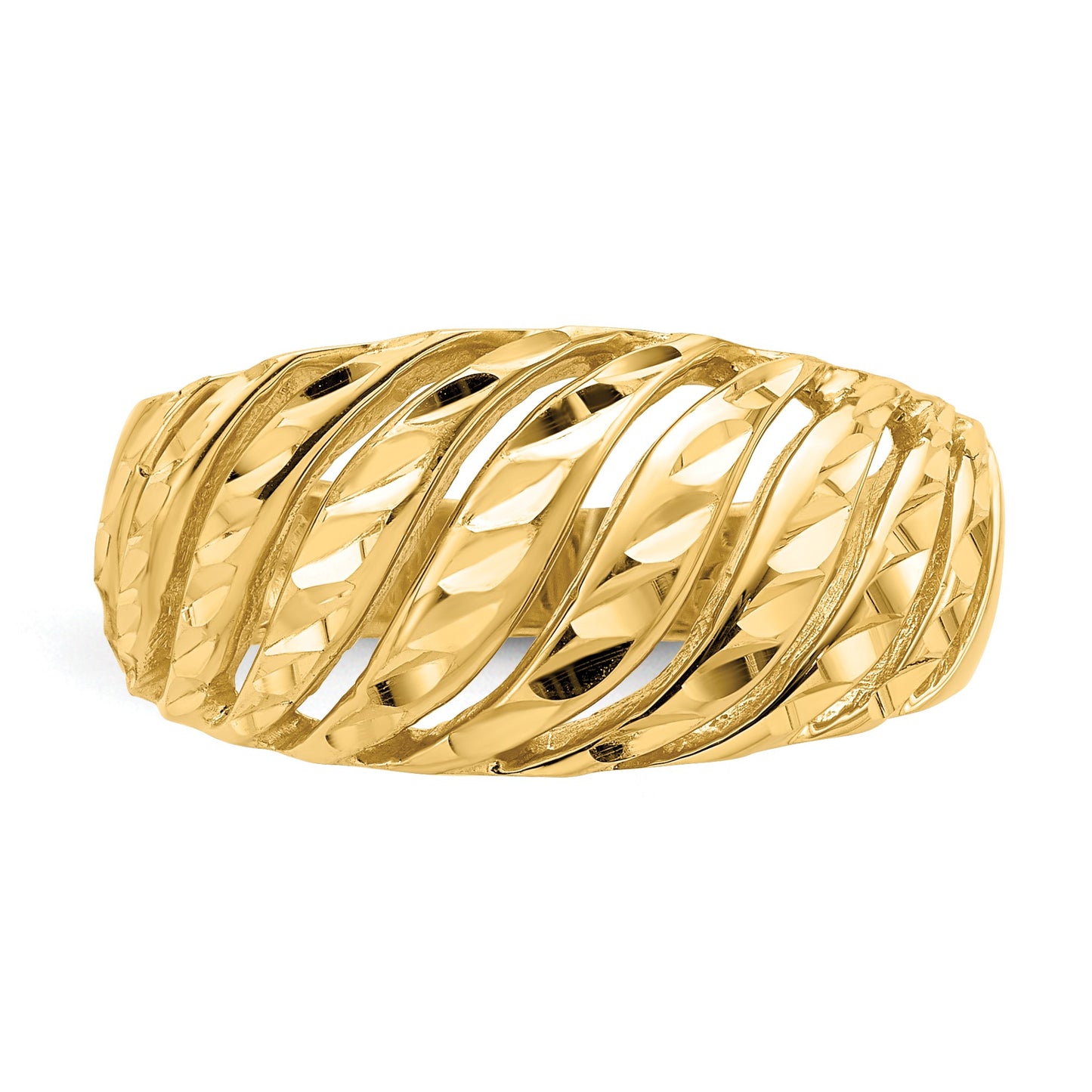 14K Open Slash Diamond-cut Dome Ring