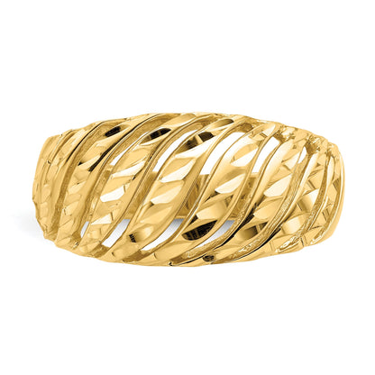 14K Open Slash Diamond-cut Dome Ring