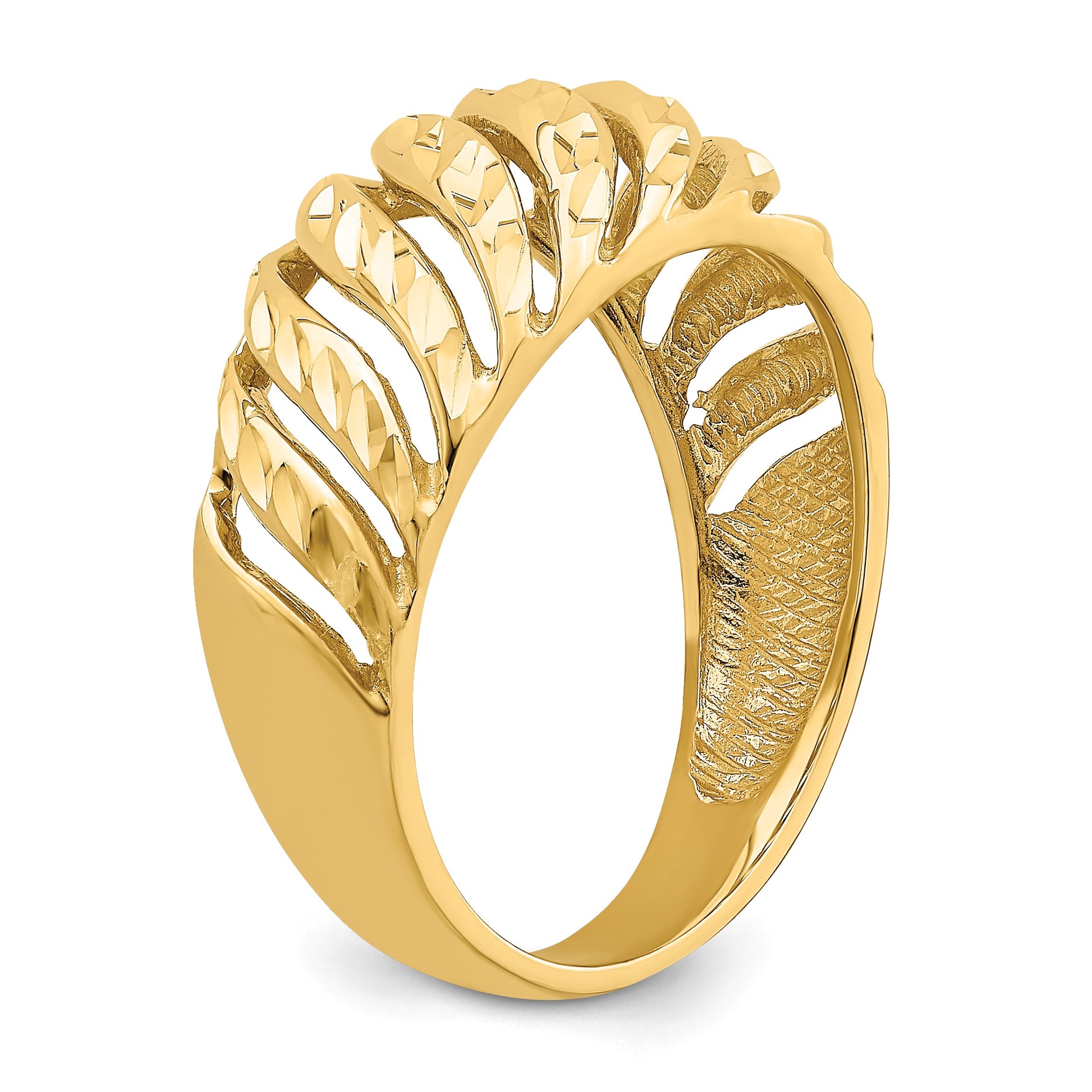 14K Open Slash Diamond-cut Dome Ring