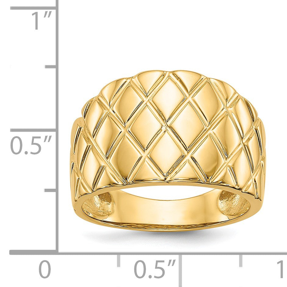14K Quilted Pattern Dome Ring