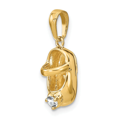 14k 3-D April/Clear Synthetic Stone Engravable Baby Shoe Charm