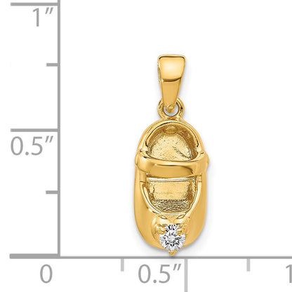 14k 3-D April/Clear Synthetic Stone Engravable Baby Shoe Charm