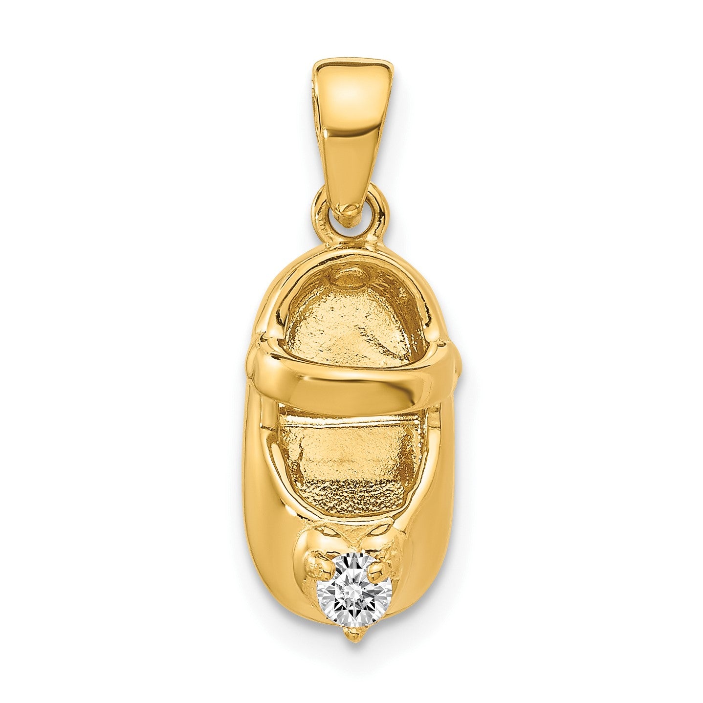14k 3-D April/Clear Synthetic Stone Engravable Baby Shoe Charm