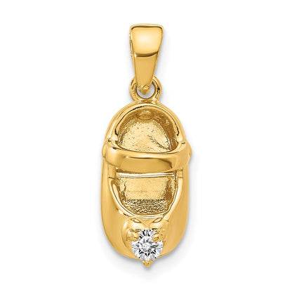 14k 3-D April/Clear Synthetic Stone Engravable Baby Shoe Charm