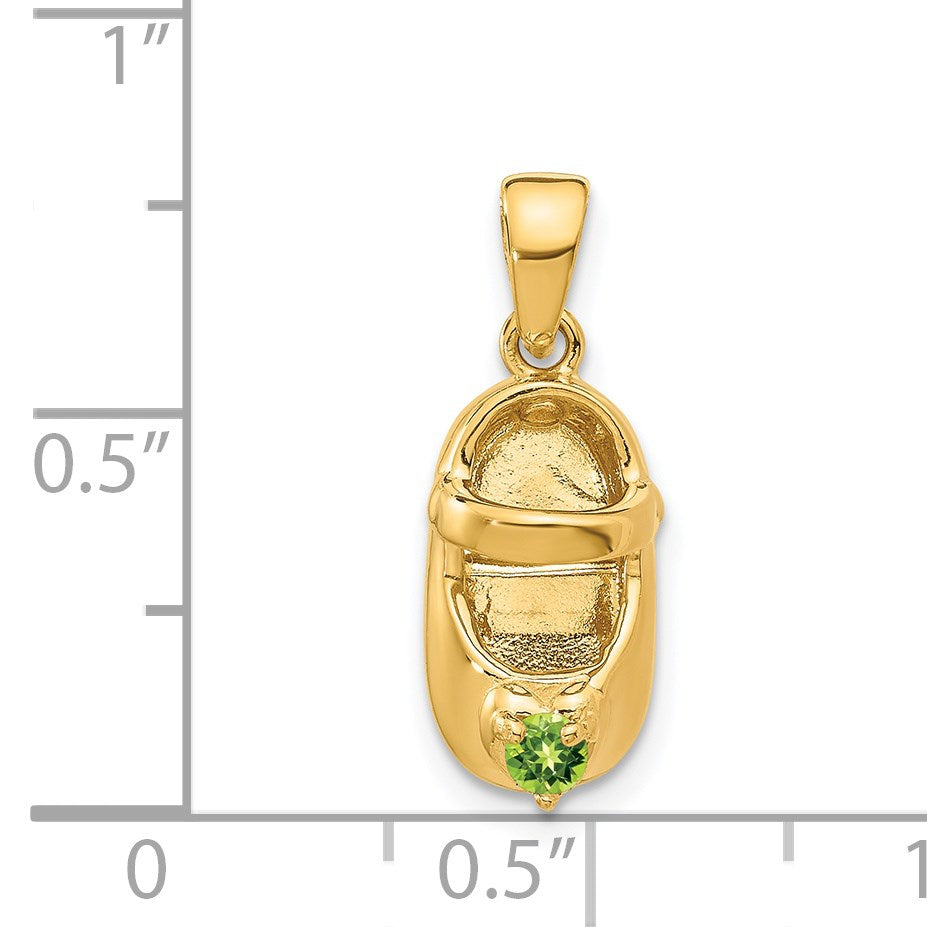 14k 3-D August/Green Synthetic Stone Engravable Baby Shoe Charm