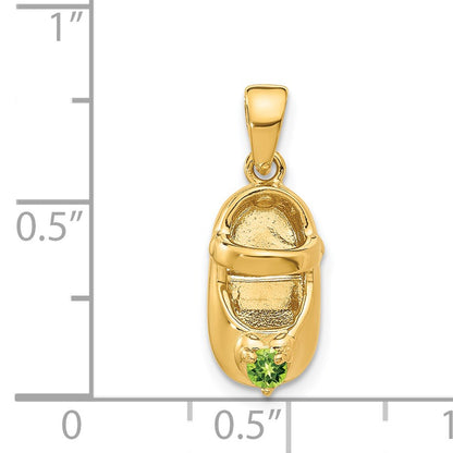 14k 3-D August/Green Synthetic Stone Engravable Baby Shoe Charm