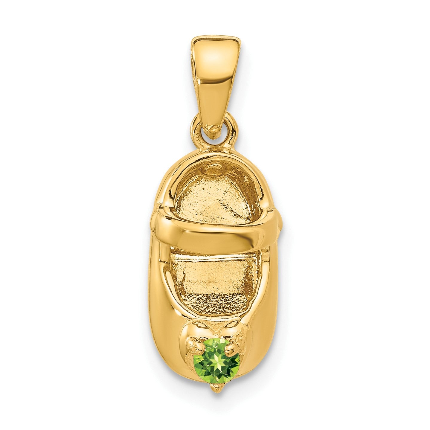 14k 3-D August/Green Synthetic Stone Engravable Baby Shoe Charm