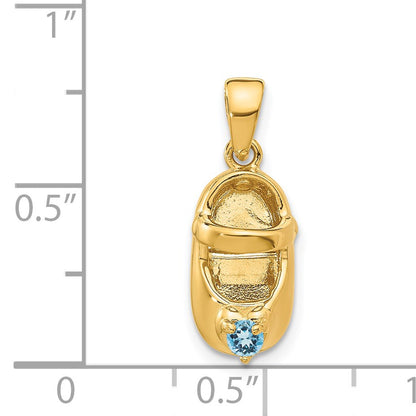 14k 3-D December/Blue Synthetic Stone Engravable Baby Shoe Charm