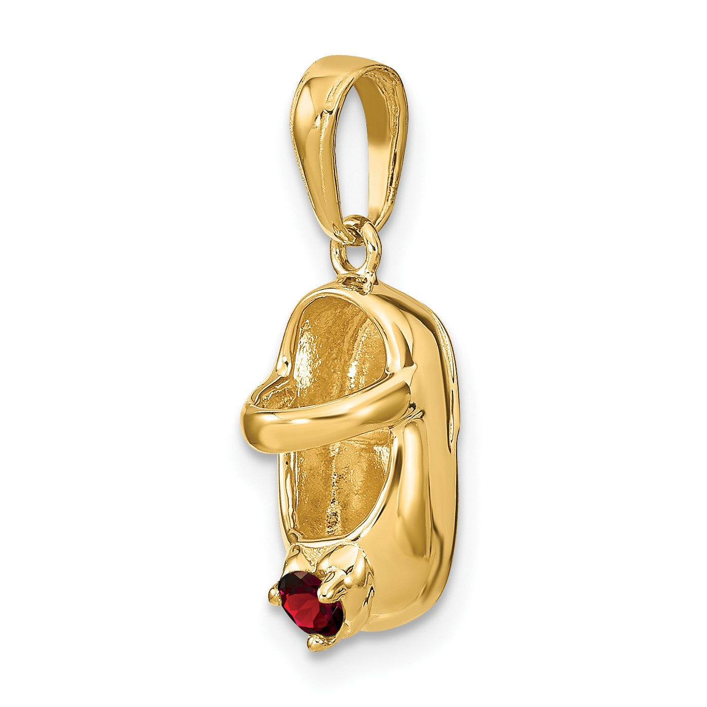 14k 3-D January/Red Synthetic Stone Engravable Baby Shoe Charm