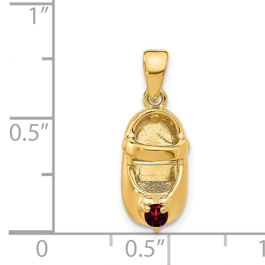 14k 3-D January/Red Synthetic Stone Engravable Baby Shoe Charm