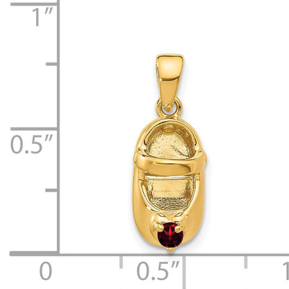 14k 3-D January/Red Synthetic Stone Engravable Baby Shoe Charm