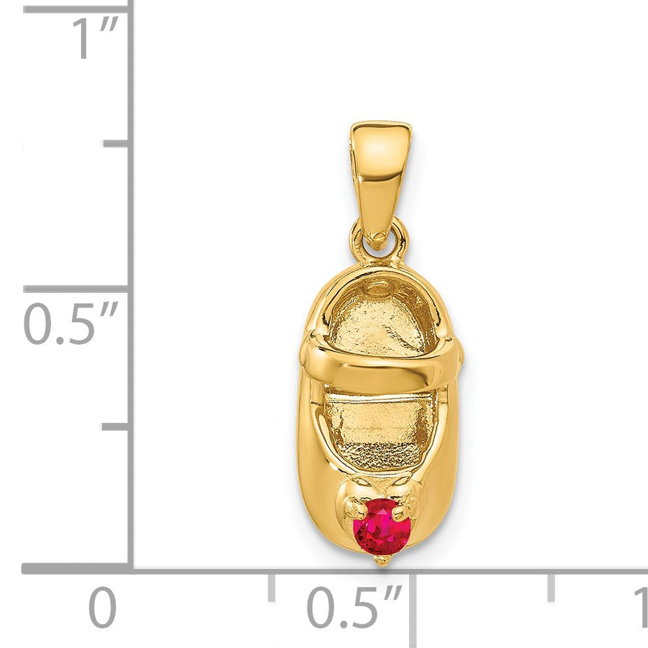 14k 3-D July/Red Synthetic Stone Engravable Baby Shoe Charm