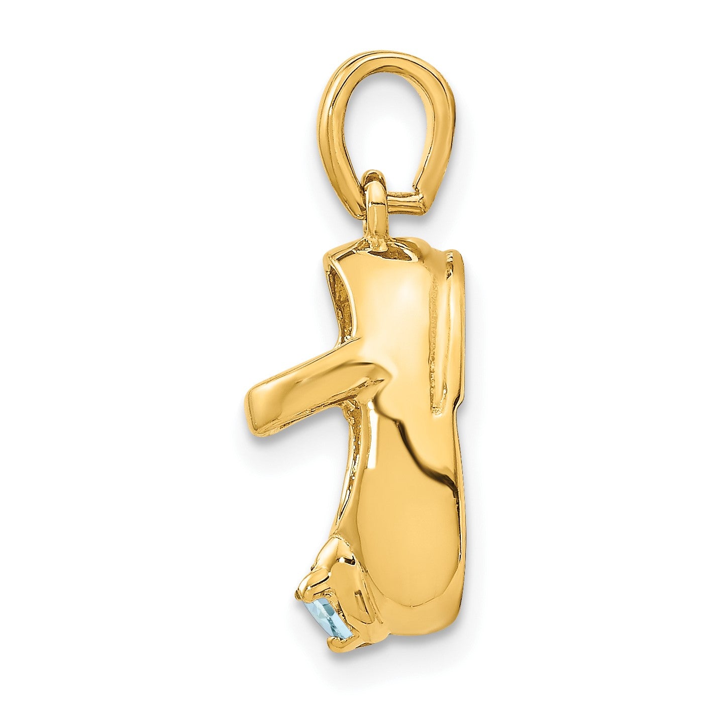 14k 3-D March/Light Blue Synthetic Stone Engravable Baby Shoe Charm